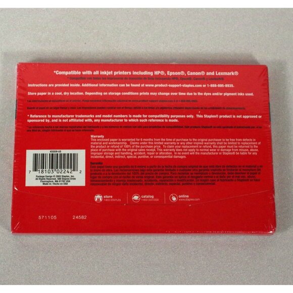 Staples Premium Photo Paper 4" x 6" For Inkjet Printers 50 Sheets NIB - Picture 2 of 2